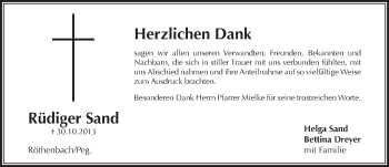 Traueranzeige von Rüdiger Sand von Pegnitz-Zeitung